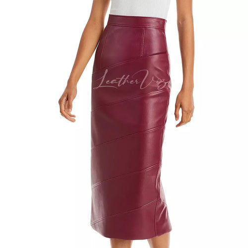 Pencil Silhouette Paneled Faux Leather Skirt