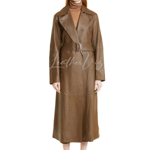 BELTED STYLE WOMEN LEATHER TRENCH COAT