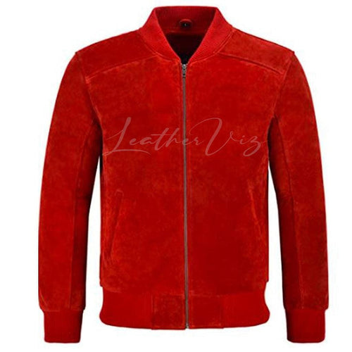 MENS 70S RED SUEDE LEATHER BOMBER JACKET FOR VALENTINES