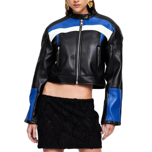Colorblock Street Style Biker Jacket For Women