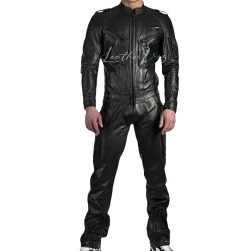 Genuine Leather Men Biker Leather Jumpsuit
