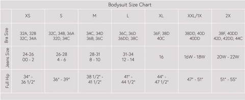 Monique Morin Bodysuit Size Chart