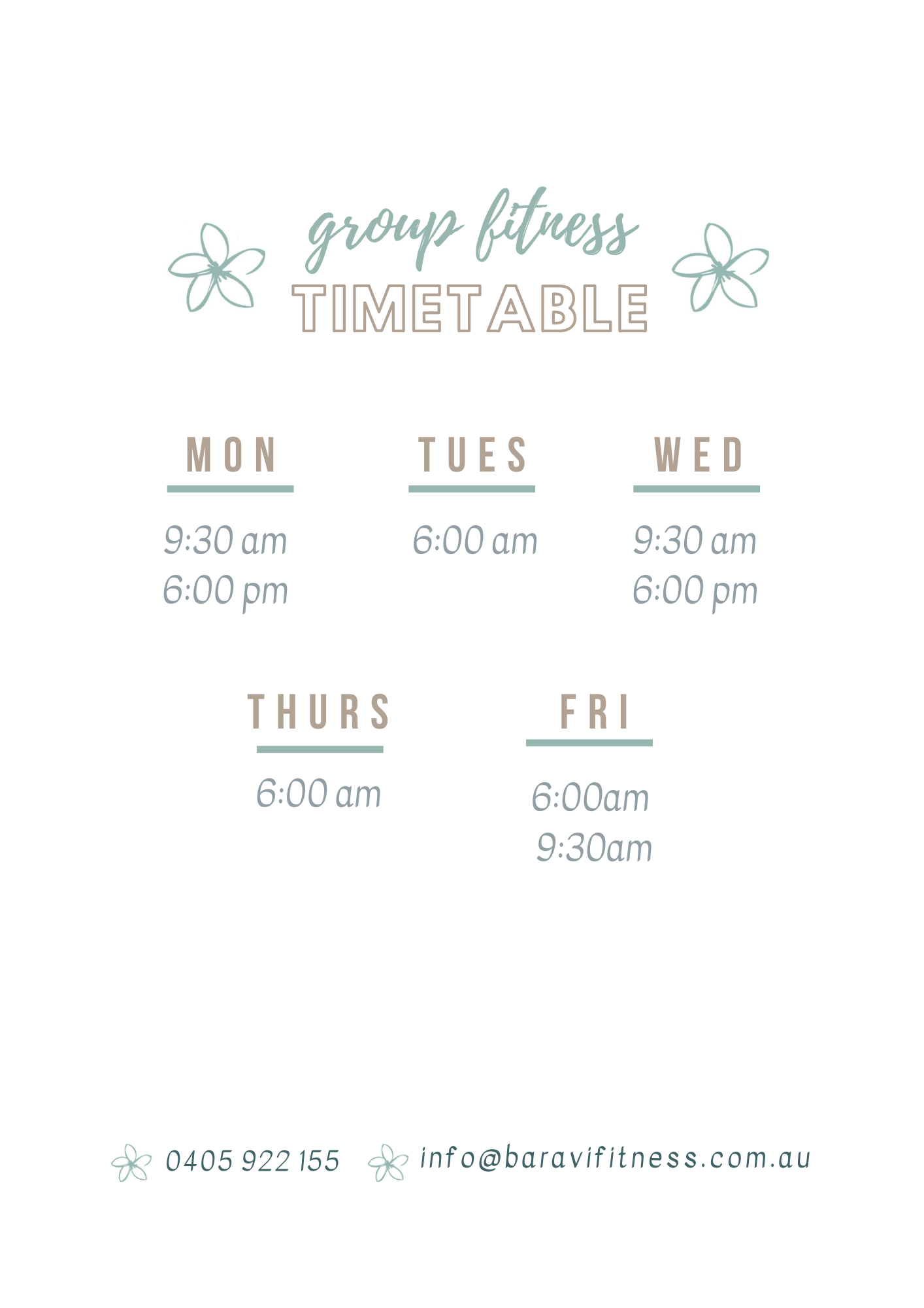 Group Fitness Timetable Baravi Fitness