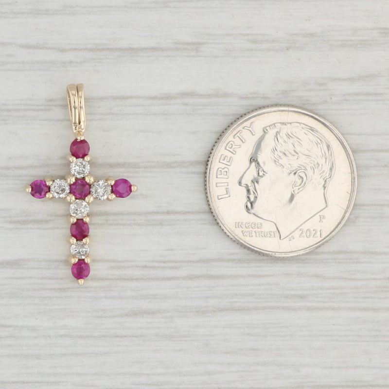0.55ctw Ruby Diamond Cross Pendant 10k Yellow Gold July Birthstone Religious