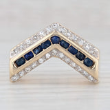 0.54ctw Blue Sapphire White Diamond Contoured V Ring 14k Yellow Gold Size 6