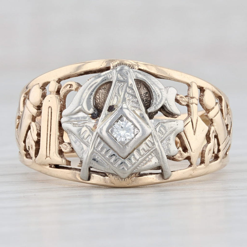 Vintage Diamond Masonic Signet Ring 10k Gold Size 11.75 Vintage Square Compass