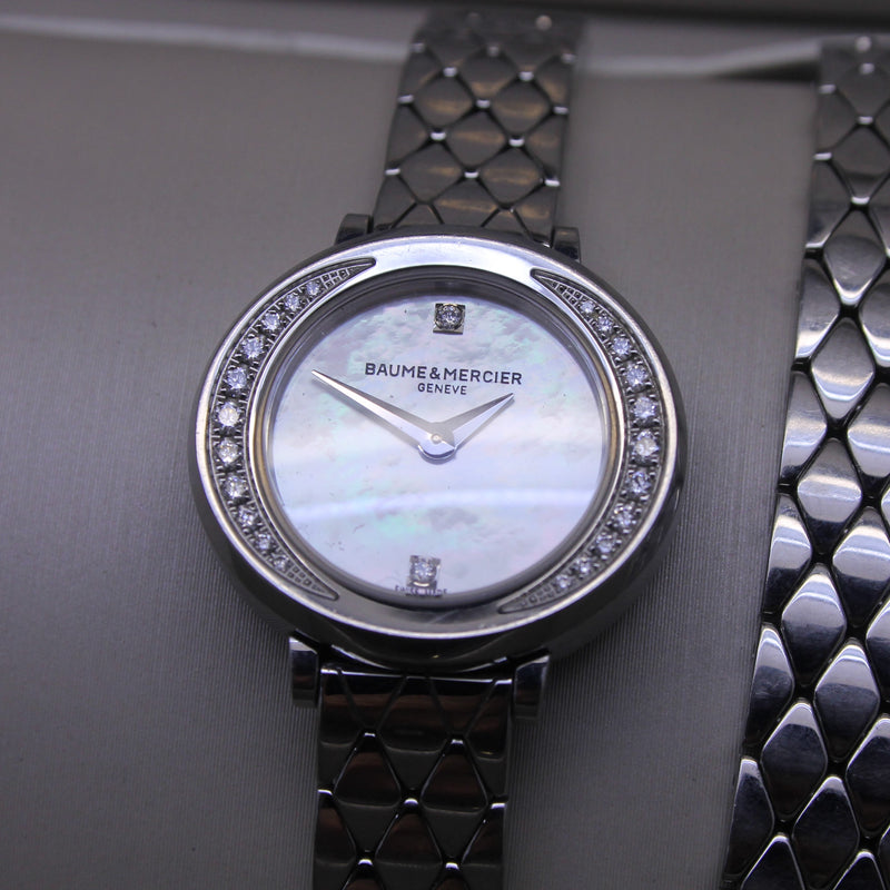 Baume Mercier Ladies Steel Double Bracelet Petit Promesse Diamond MOP Watch Box