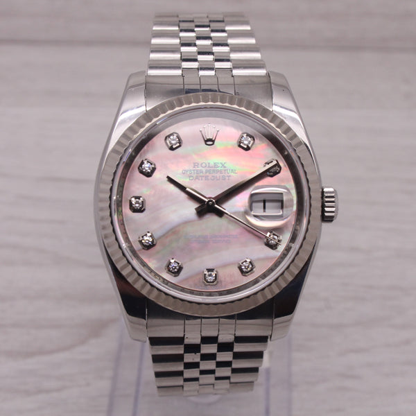 c.2006 Rolex Datejust ref.116234 Mens 36mm Automatic Watch Tahitian MOP Diamond