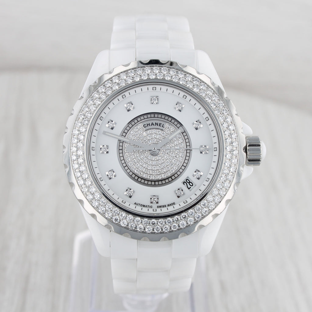 Chanel J12 White Ceramic Gold Bezel Diamond Dial Quartz Watch  eBay