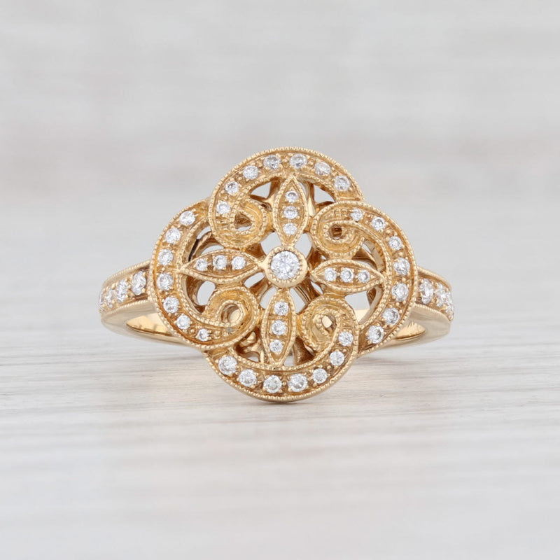 New 0.25ctw VS2 Diamond Swirl Flower Knot Ring 14k Yellow Gold Size 6.5