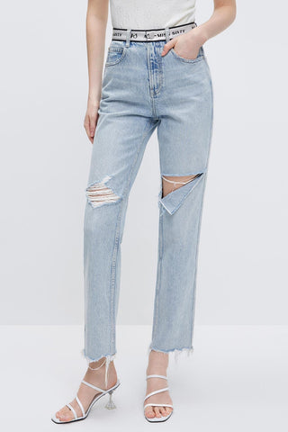 High-rise Paneled Ripped Jeans