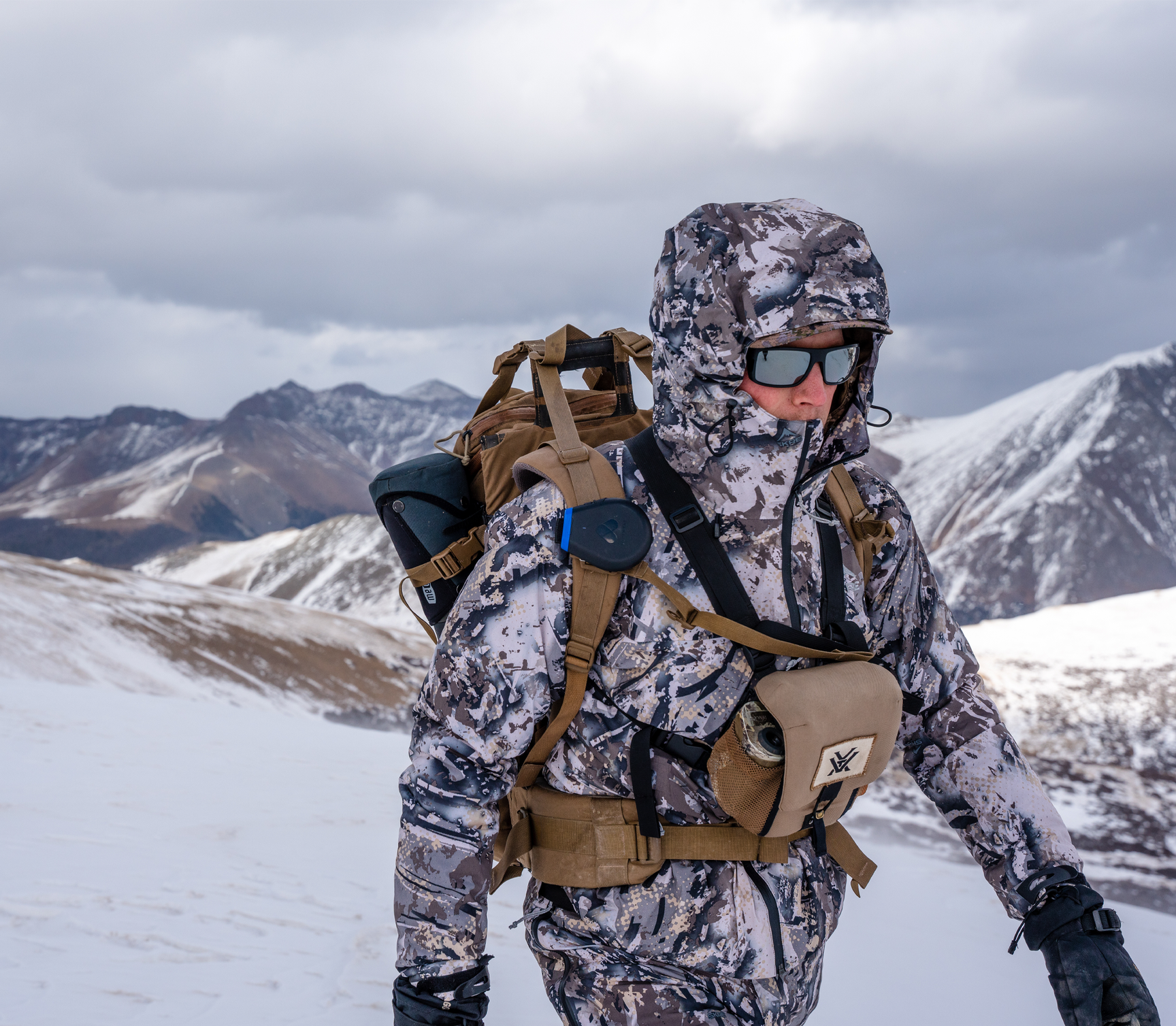 Man in extreme cold hunting gear