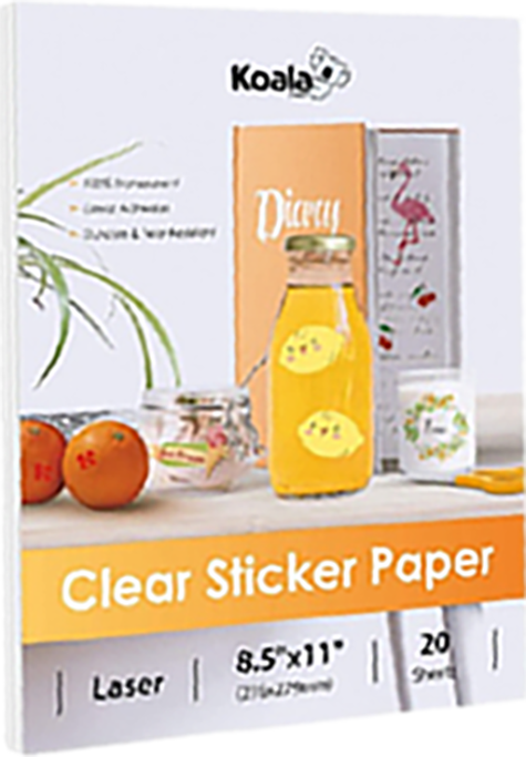 Koala Waterproof Printable Clear Sticker Paper for Laser Printers