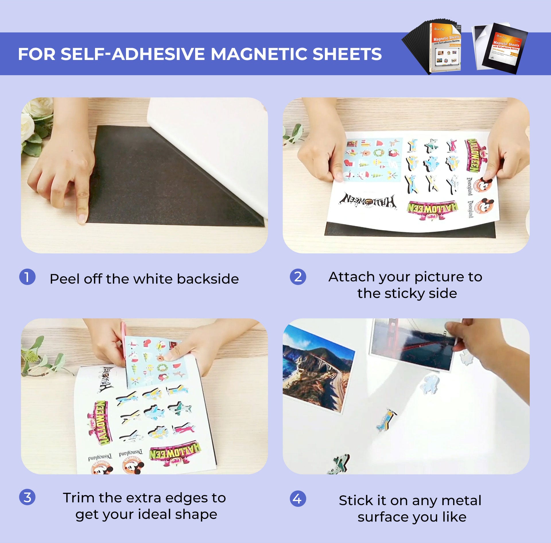 Adhesive Magnetic Sheets, 8 x 10, 4 Pack, Magnetic Sheet, Magnetic Paper,  Magnet Paper Sheets
