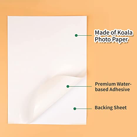 Koala Pearl Glossy Sticker Paper for Inkjet and Laser Printer, 20 Sheets  8.5x11 Inch Printable Pearly Gloss Photo Sticker Paper for Wedding Birthday