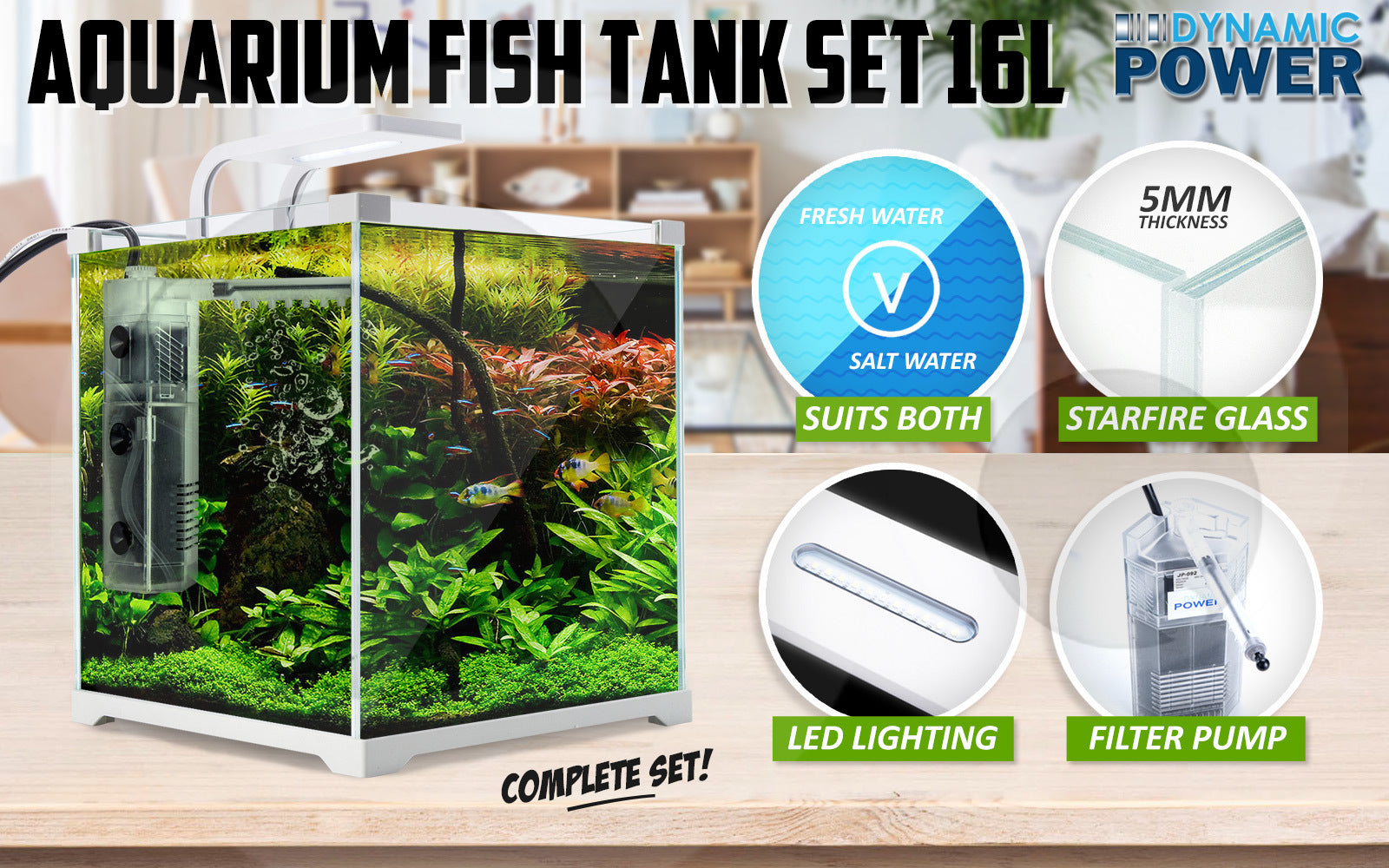 Dynamic Power Aquarium Fish Tank 70L Starfire Glass - Bunnings Australia