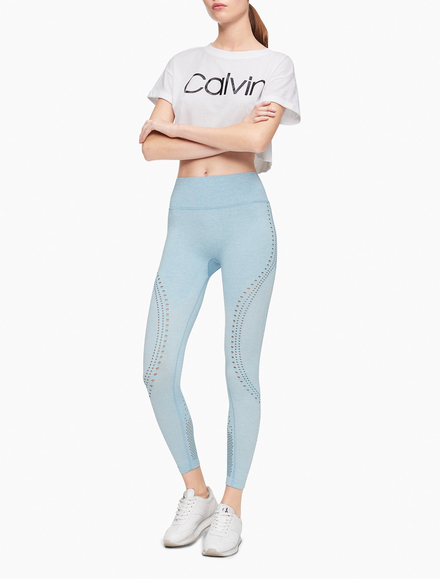 Calvin Klein Performance Womens Colorblocked Logo High-Waist Leggings (XS,  Pink)