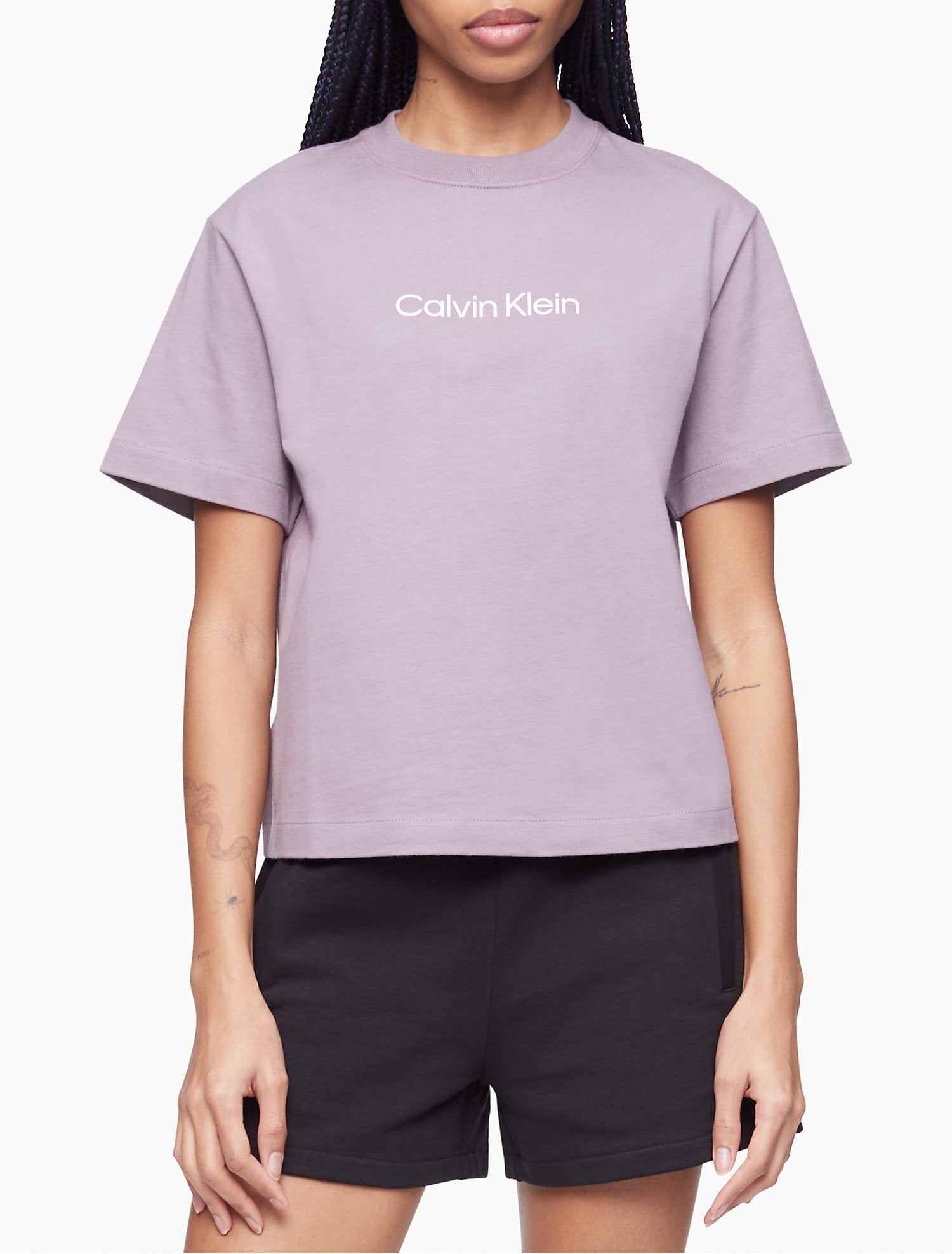 Calvin Klein Performance Women's Stacked Flocking Logo-print Cotton T-shirt  In Diva Pink