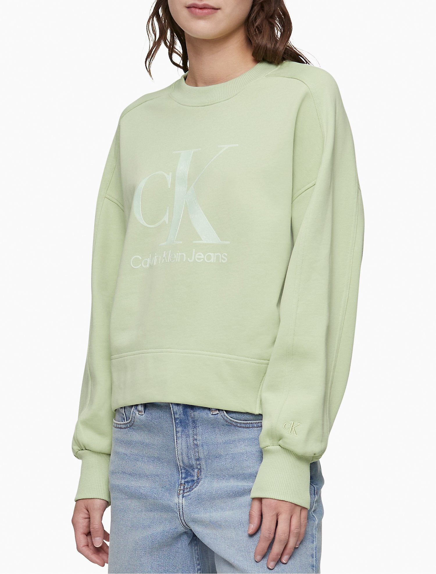 Calvin Klein Oversized Fit Monogram Logo Crewneck Sweatshirt - Women