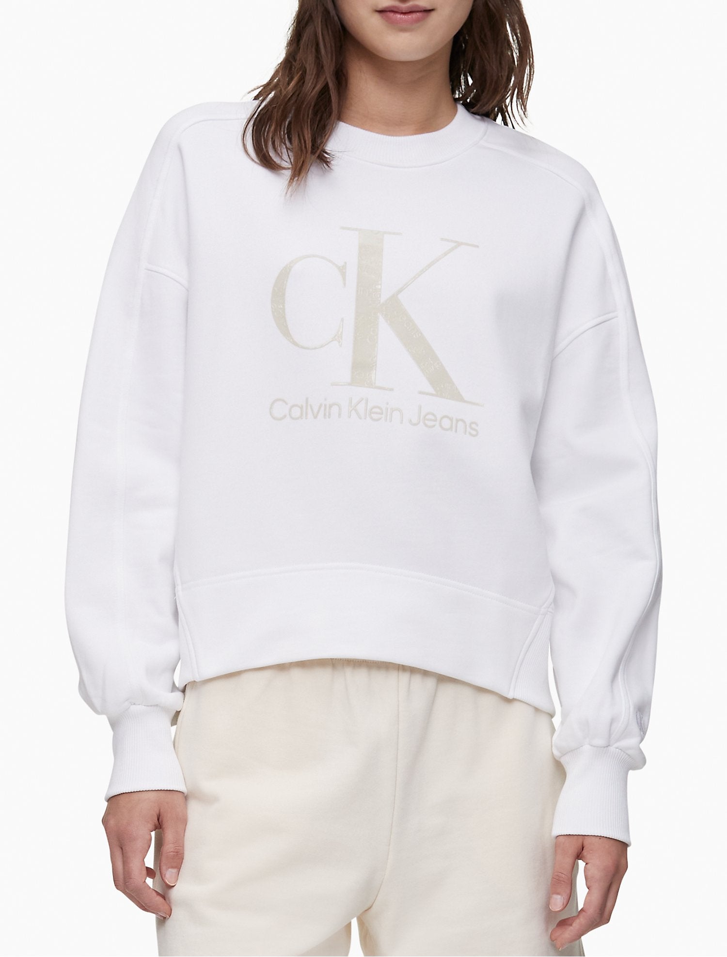 Calvin Klein Oversized Fit Monogram Logo Crewneck Sweatshirt - Women