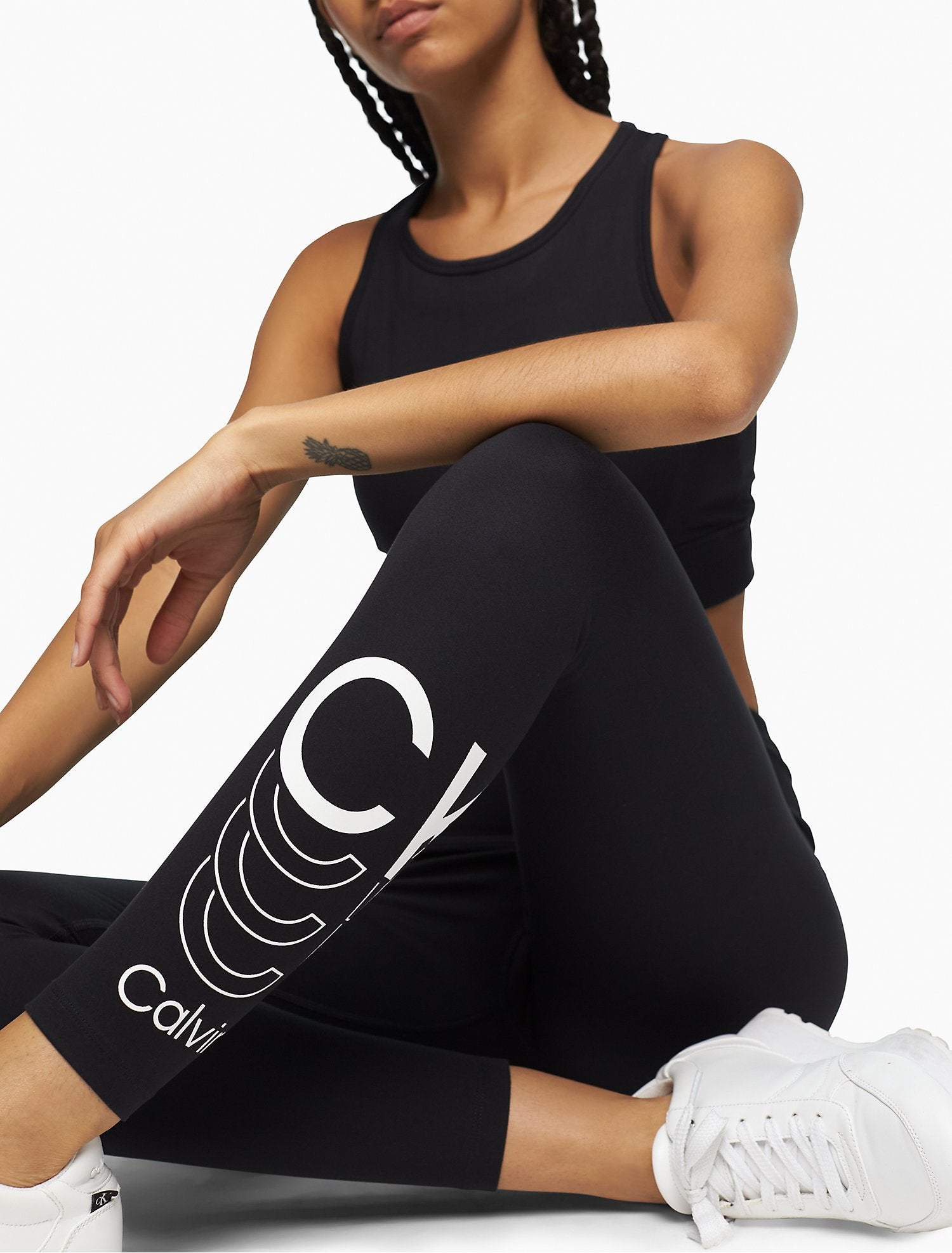 Calvin Klein Performance Women's Minimal Logo Tape High-waist Full Length  Leggings In Java
