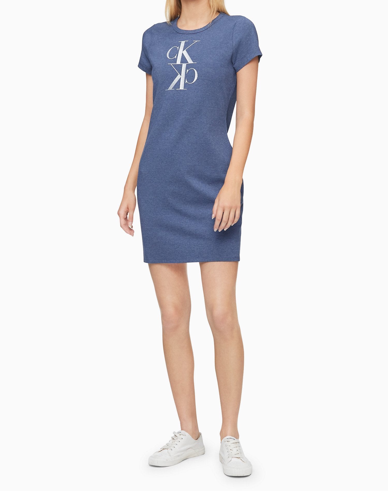 Calvin Klein Metallic Monogram Logo T-Shirt Dress - Women