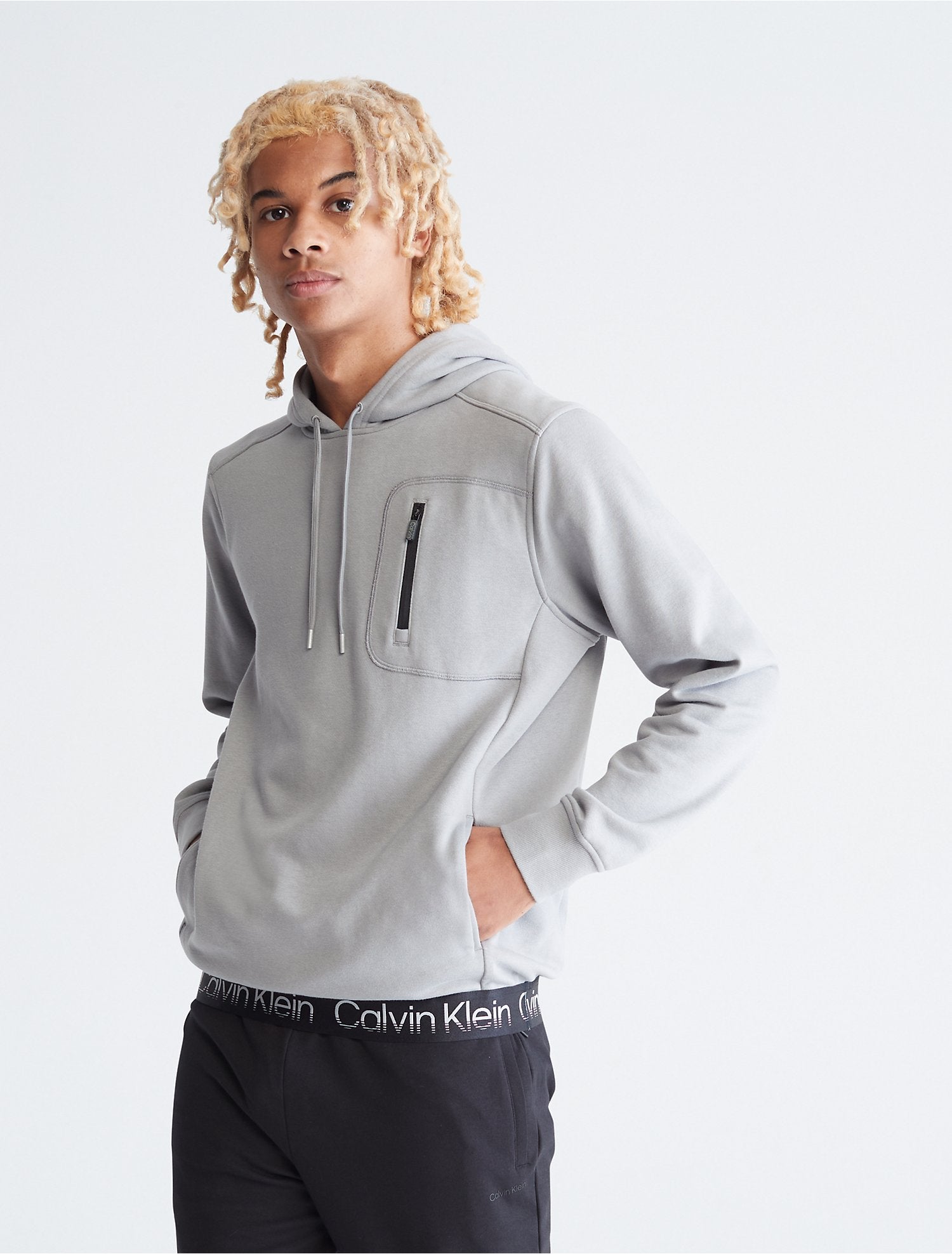 Calvin Klein Logo-tape Bungee-hem Sweatshirt in Gray