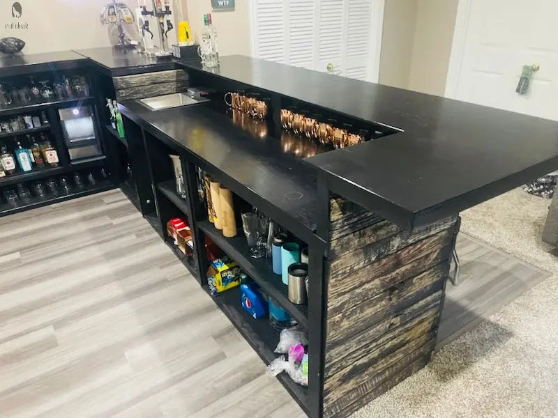 Custom L Shaped Bar with Built-Ins and Bartender Station