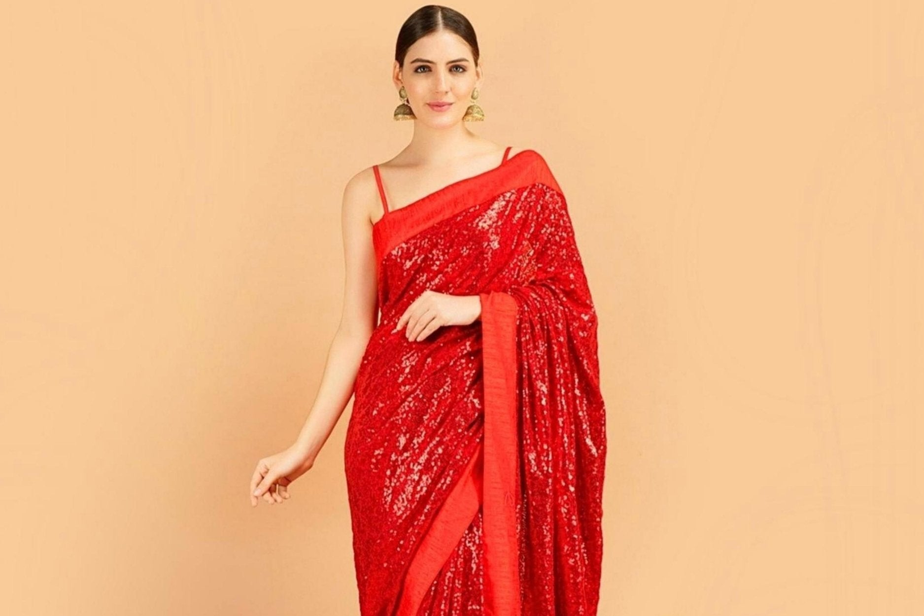 Trading Soft Silk Belt Saree With Squence Lace Border Work and Squence Work  Black Velvet Blouse Piece (Red)(Squence BELT)