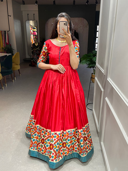 Red Color Banarasi Silk Pethani Gown – garment villa