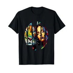 Wild Connection: Fragmented Vibrant Fusion T-Shirt - Apparel