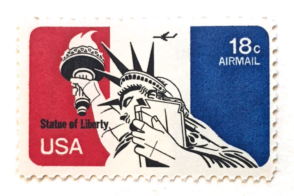 TEN 15c Statue of Liberty Airmail Stamp .. Vintage Unused US Postage Stamps  .. Pack of 10 New York City Big Apple Immigrants 