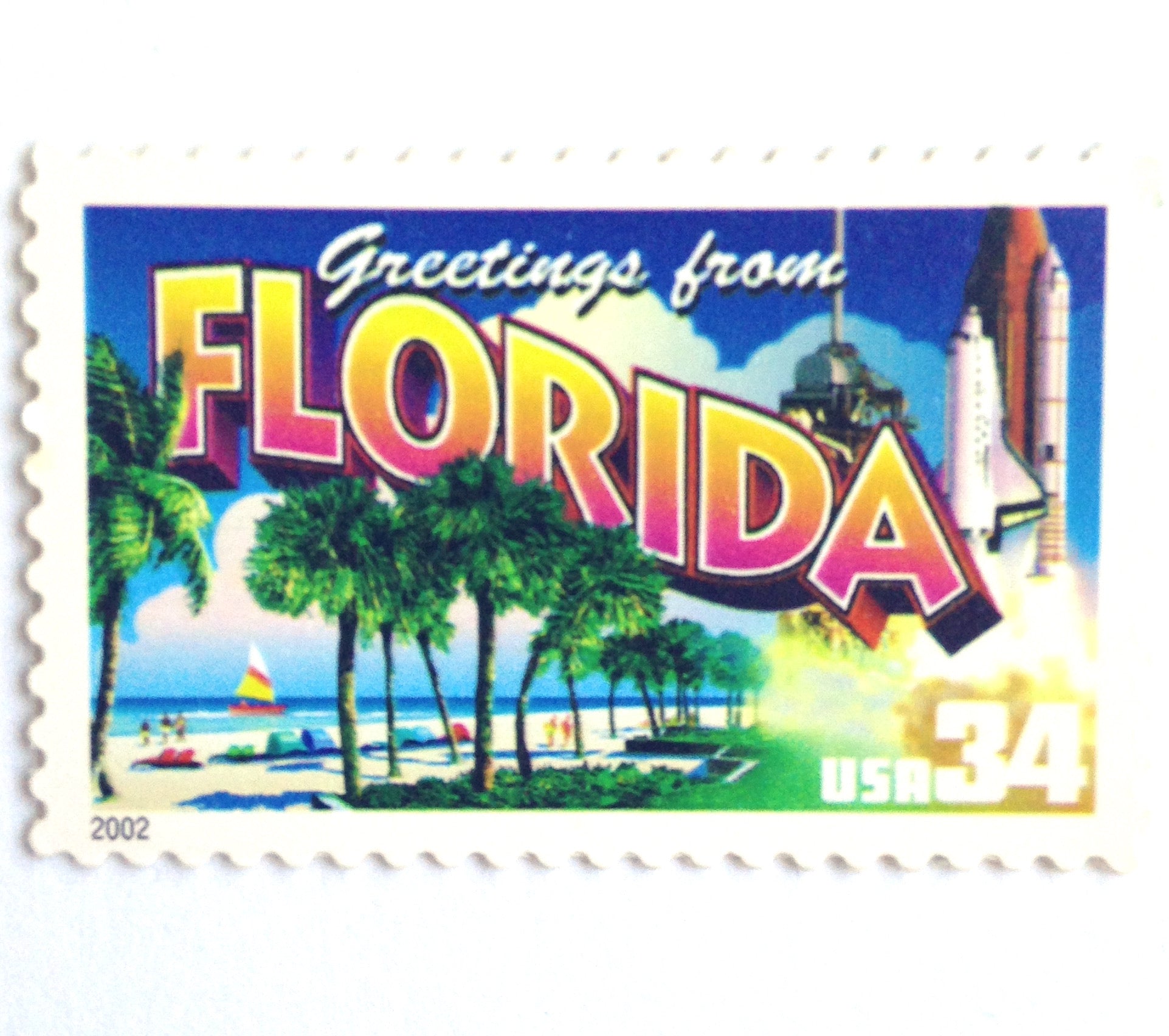 5 Florida Vintage Postage Stamps Unused Greetings from Florida Stamps