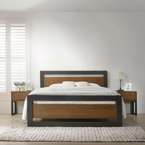 Charcoal & Walnut Solid Wooden Bed Frame