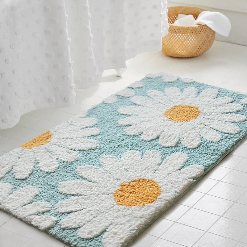 Product Image for Rynx | Daisy Bathroom Mat Nordic Fluffy Rug Area Rug Bathroom Floor Floral Absorbent Non-Slip Cushioned Bath Mat Foot Mat Home Decor, Daisy / 50x80cm