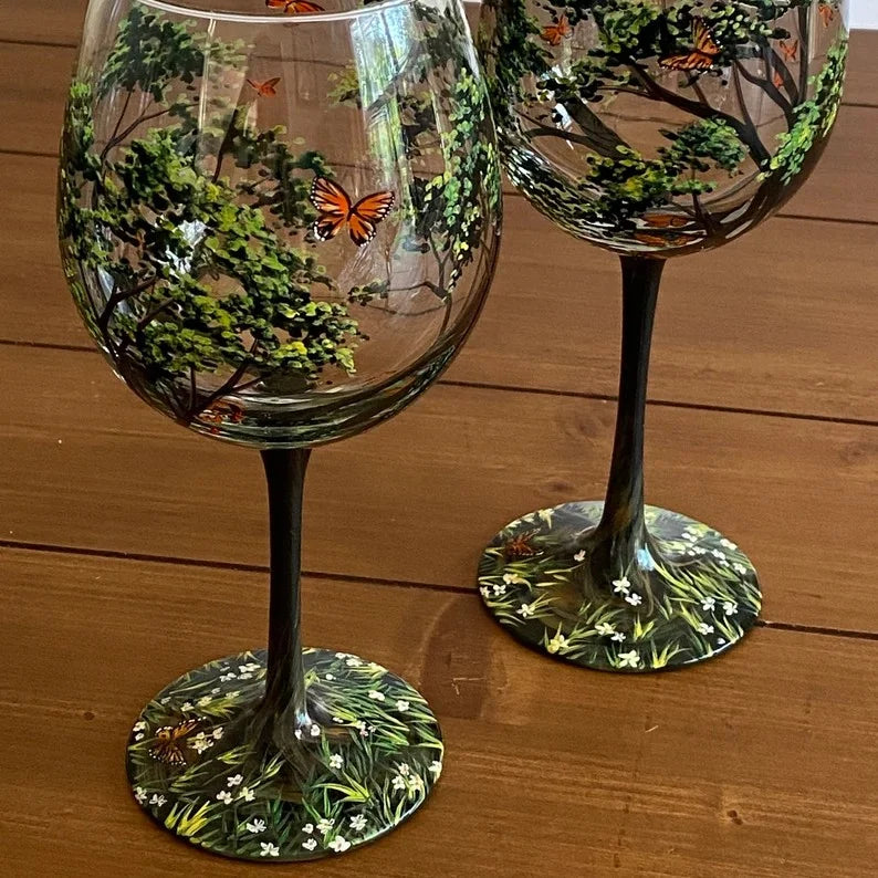 Product Image for RYNX | Four Seasons Tree Wine Glasses - Hand Painted Art, Spring / Glass with stem
