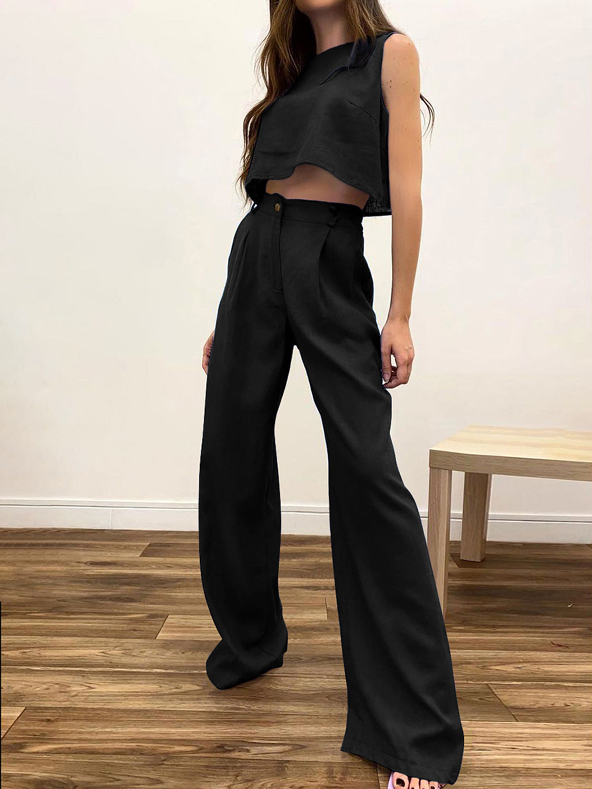 Asymmetrical Layer Button Wide Leg Dress Pants – COMMENSE