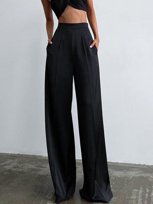 Oversized Satin Wide Leg Dress Pants, COMMENSE