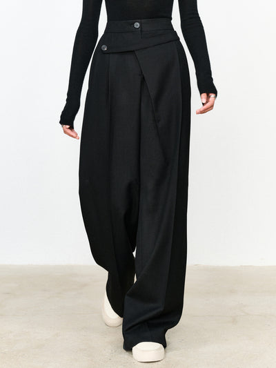 Asymmetrical Contrast Waistband Wide Leg Dress Pants – COMMENSE