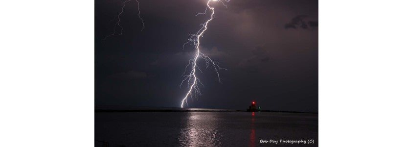  Bob Day Twins Lightning storm by lighthouse presented by H Lee White Maritime Museum near Oswego NY