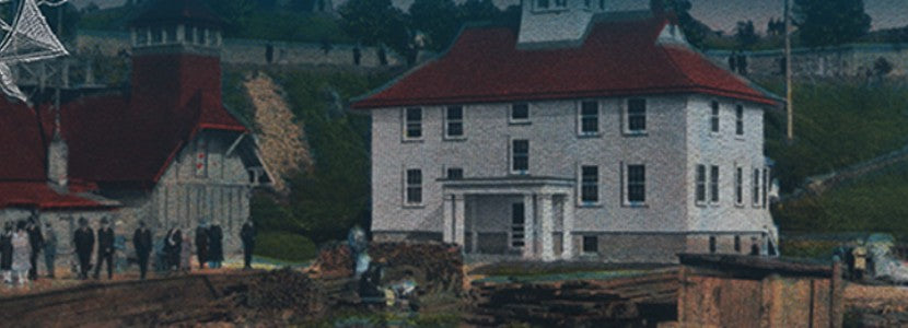 Lighthouse with people walking by Image Presented by H Lee White Maritime Museum near Oswego NY