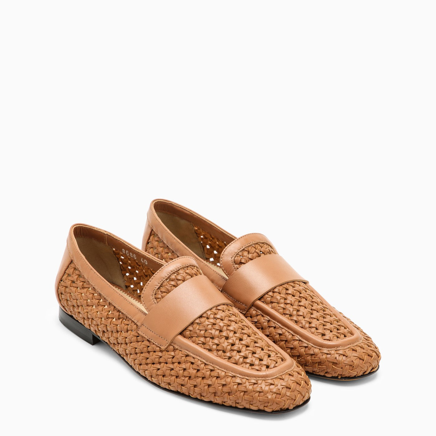 Shop Doucal's Walnut Coloured Woven Leather Moccasin