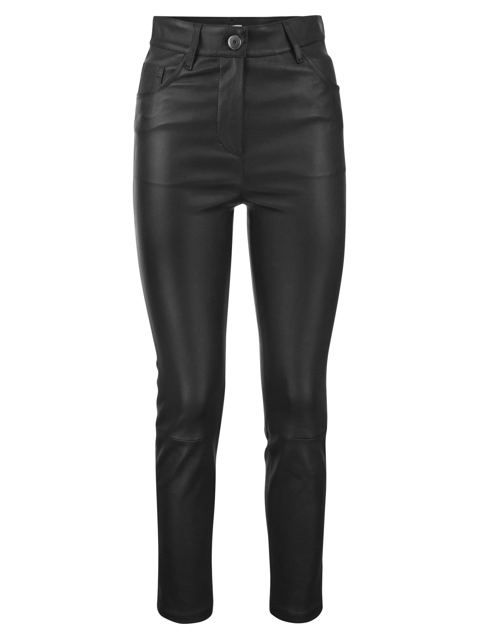 Shop Brunello Cucinelli Stretch Nappa Leather Slim Trousers With Shiny Tab
