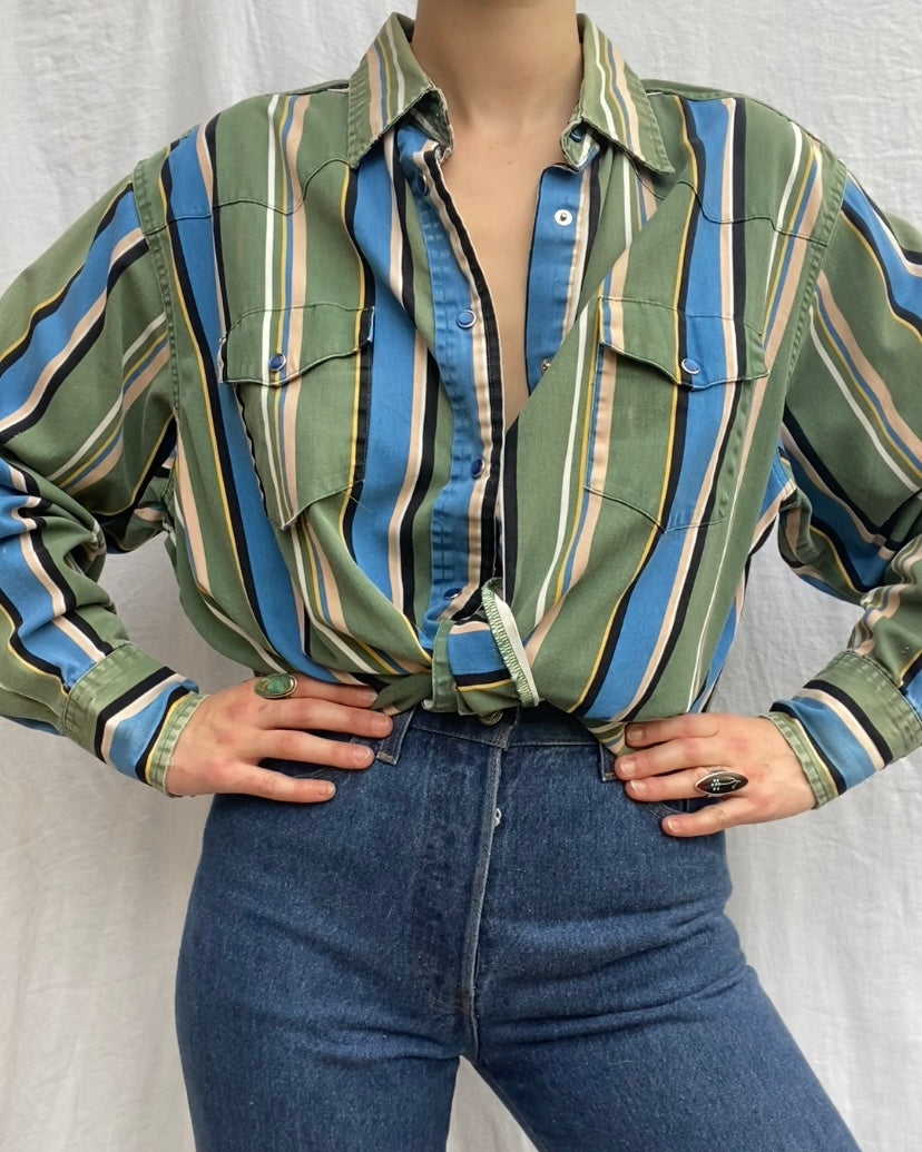Vintage Wrangler Shirt Striped Pearl Snap – Source Material from Wells  Western Goods