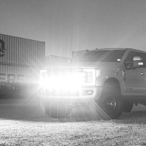 Ford F-Series truck in the streets on Long Beach, black and white picture show casing the Baja Designs LP9's