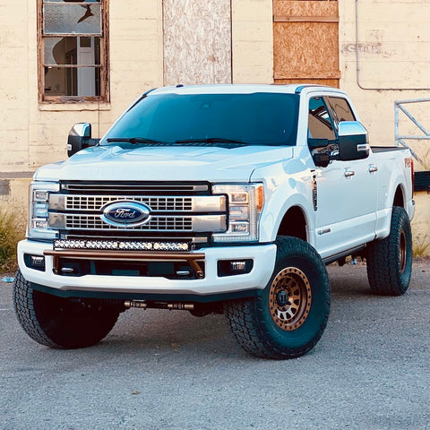 2018 Ford F-450 Platinum Limited Pearl White on Bronze Black Rhino Wheels and Nitro Tires F-550, towing, highway, traveling,