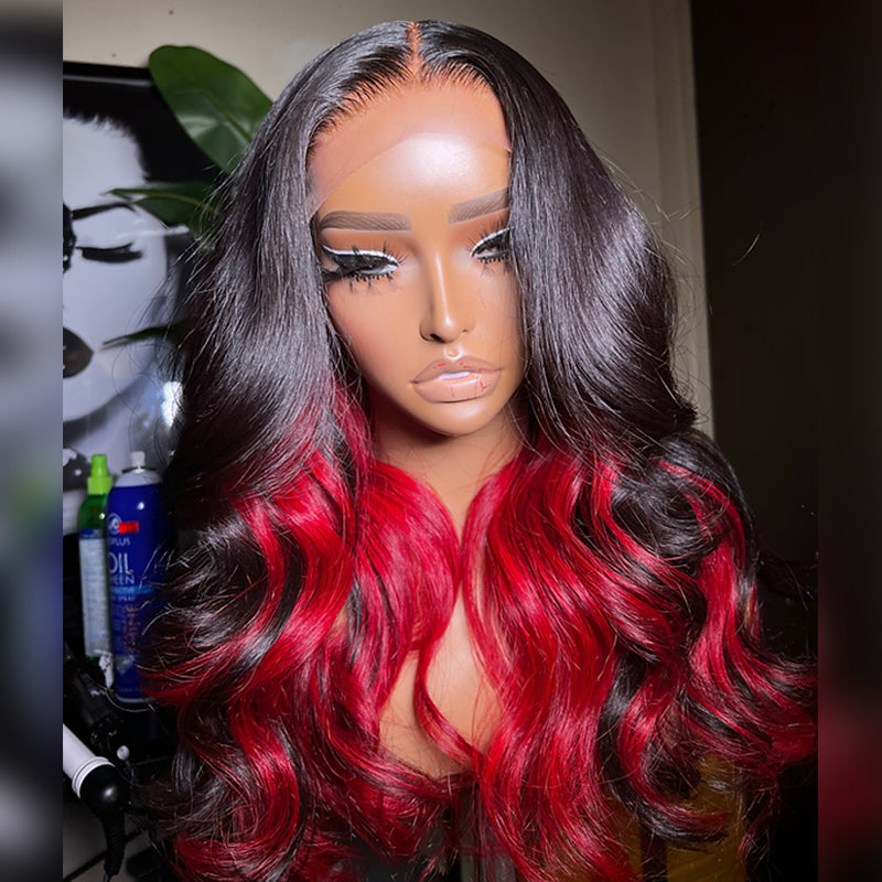 Hide Red Hair Under The Black 13x4 Human Hair Wigs Mix Color Pre-Pluck –  MIUFEE
