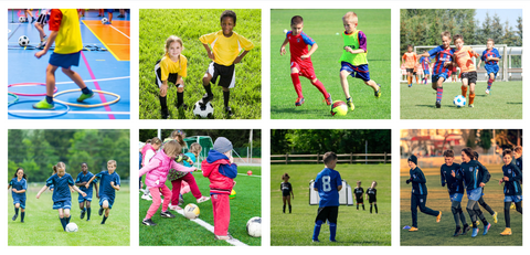 Photos of lots of different aged children all involved in football activities