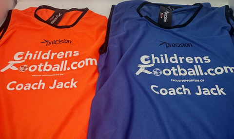 Training bibs with ChildrensFootball.com supporter of Coach Jack printed