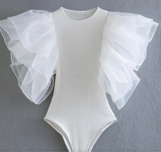 Ruffle Sleeve Tulle Bodysuit